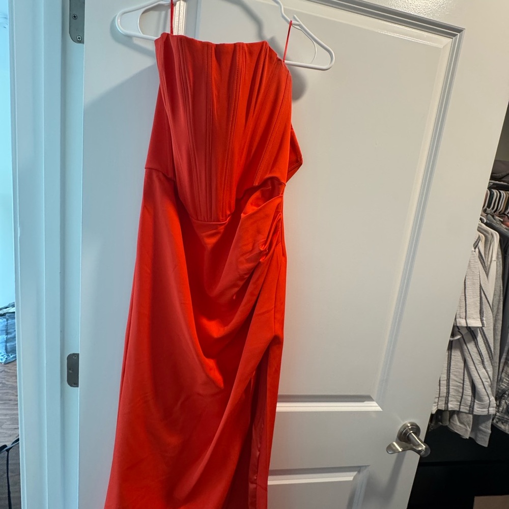 Bardot Strapless Red Dress